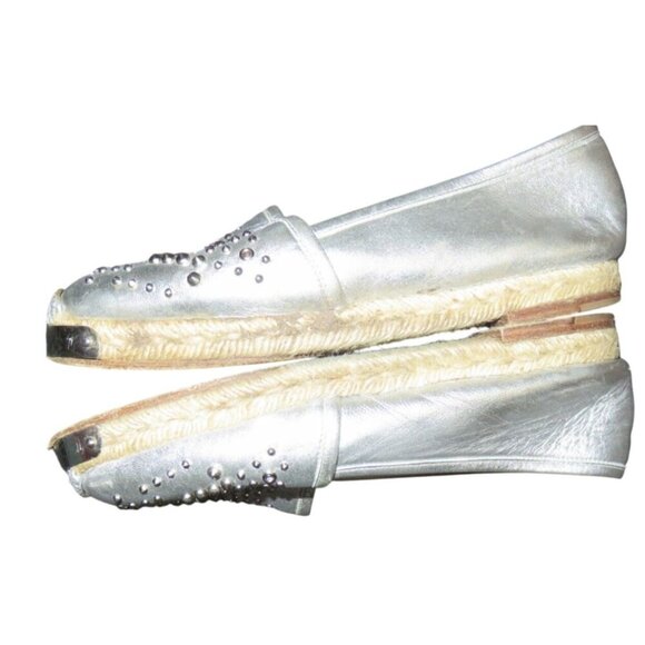 Giuseppe Zanotti Silver Metallic Italian Leather Studded Adorned  Espadrilles 7 - Picture 6 of 10